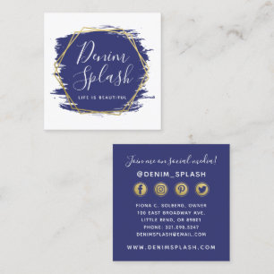 Navy Blue & Gold Paint Stroke Social Networking Square Business Card