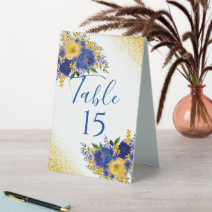 Navy Blue Gold Painted Florals Wedding