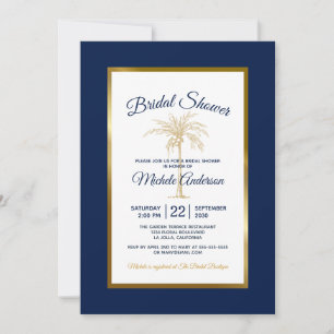 Navy Blue Gold Palm Tree Modern Bridal Shower Invitation