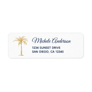 Navy Blue Gold Palm Tree Wedding Return Address
