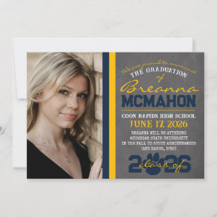 Navy Blue & Gold Paw Print Graduation Announcement