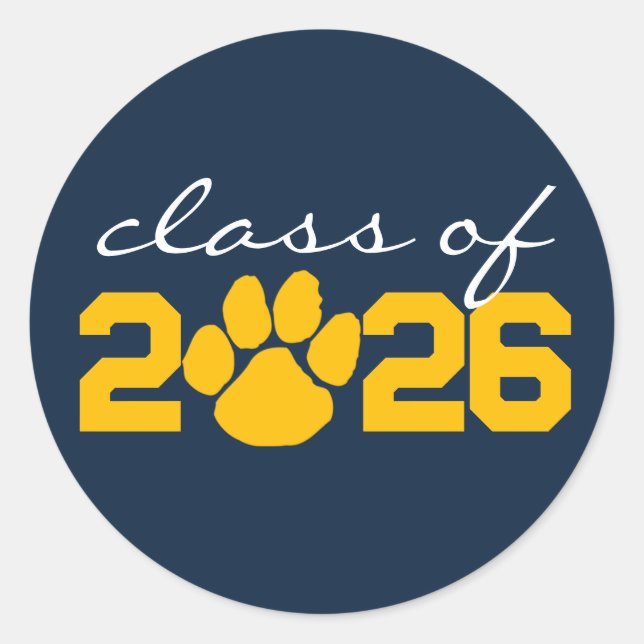 Navy Blue & Gold Paw Print Graduation Stickers (Front)
