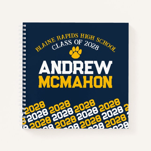 Navy Blue & Gold Pawprint Graduation Guestbook Notebook (Front)