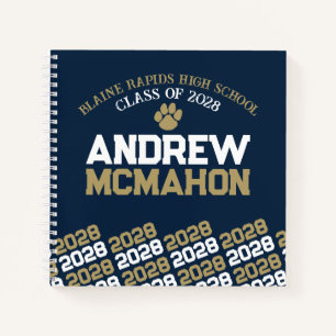 Navy Blue & Gold Pawprint Graduation Guestbook Notebook