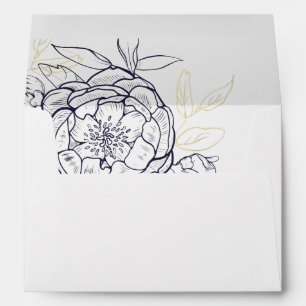 Navy Blue & Gold Peony Wedding Invitation Envelope