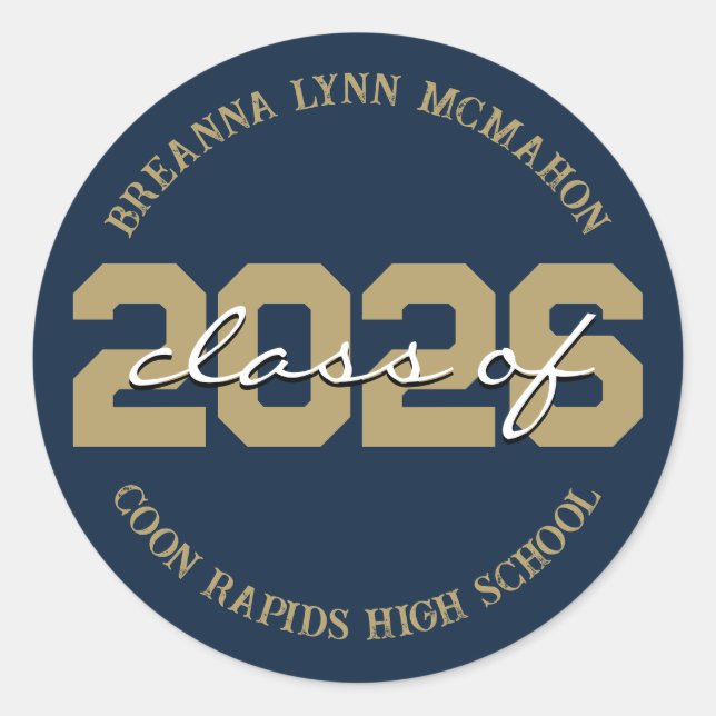 Navy Blue & Gold Personalised Graduation Stickers (Front)