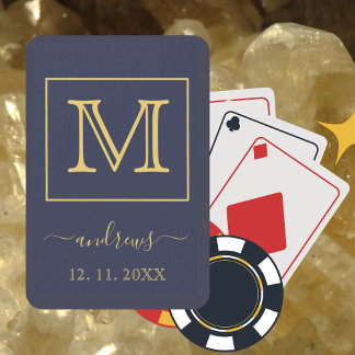 Navy Blue Gold Personalised Monogram and name Playing Cards