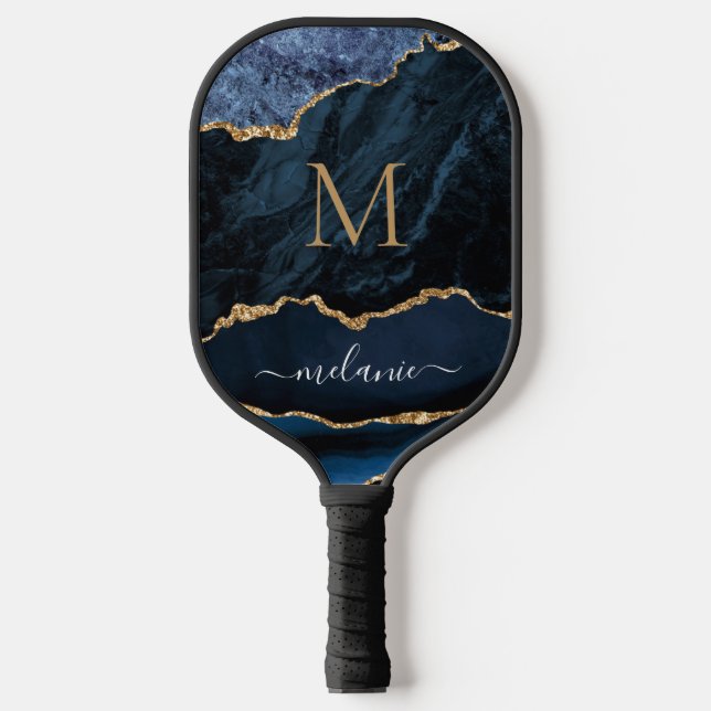 Navy Blue Gold Personalised Pickleball Paddle Gift (Front)