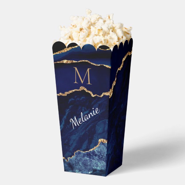 Navy Blue Gold Personalised Popcorn Box (Popped)