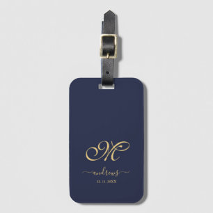Navy Blue Gold Personalised Signature Luggage Tag