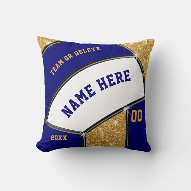 Navy Blue, Gold Personalised Volleyball Pillow (Front)