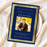 Navy blue gold photo birthday invitation<br><div class="desc">An elegant,  modern,  simple birthday invitation.  A navy blue background decorated with faux gold frames.  Personalise and add a photo name and details. Golden text.</div>