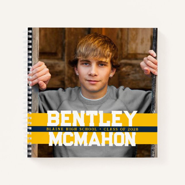 Navy Blue & Gold Photo Graduation Guestbook Notebook (Front)