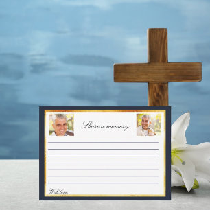 Navy blue gold photo memorial share a memory card