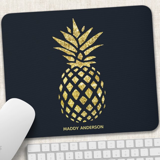 Navy Blue Gold Pineapple Monogram Mouse Mat (Creator Uploaded)