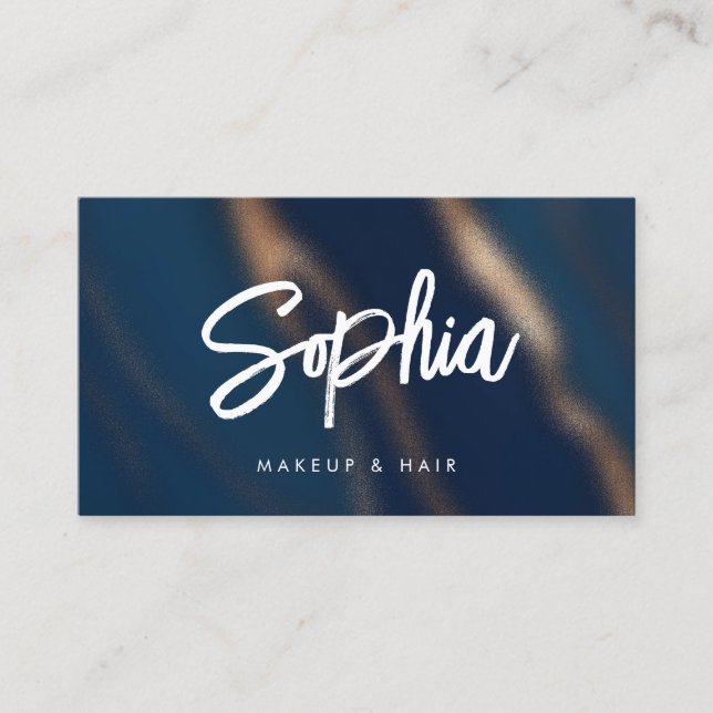 Navy Blue Gold QR Code Beauty Elegant Luxury Business Card (Front)