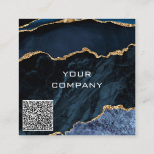 Navy Blue Gold QR Code Business Card Template