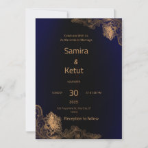 Navy Blue & Gold QR Code Wedding Invitation