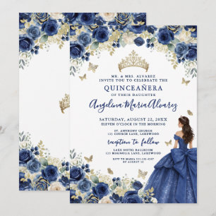 Navy Blue Gold Quinceanera Invitation
