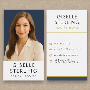 Navy Blue Gold Real Estate Broker Professional Business Card