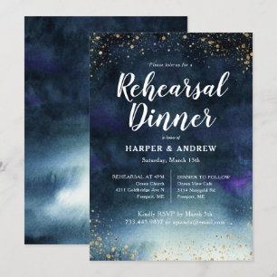 Navy Blue Gold Rehearsal Dinner Invitation