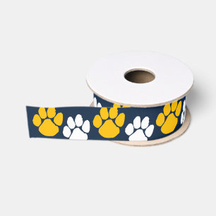 Navy Blue & Gold Repeating Pawprint Grosgrain Ribbon