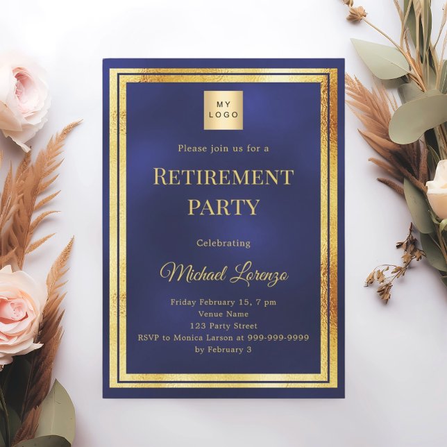 Navy blue gold retirement party business logo invitation (Creator Uploaded)