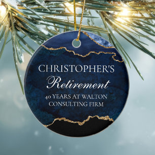 Navy Blue Gold Retirement Personalised Christmas Ceramic Tree Decoration