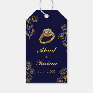 Navy Blue Gold Ring  Engagement Thank You Gift Tags