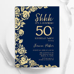 Navy Blue Gold Roses Surprise 50th Birthday Invitation<br><div class="desc">Navy blue gold floral surprise 50th birthday party invitation. Elegant design featuring roses,  faux gold foil and typography script font. Trendy invite card perfect for a stylish female bday celebration. Can be customised to any age. Printed Zazzle invitations or instant download digital printable template.</div>