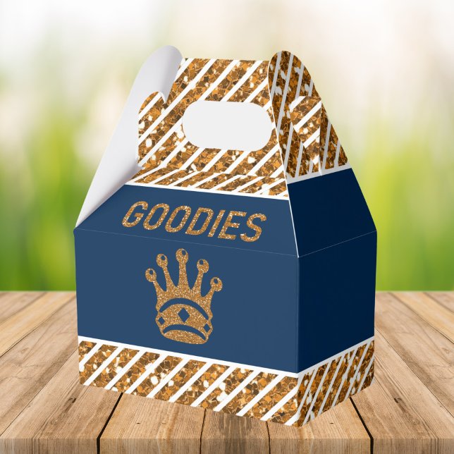 Navy Blue Gold Royal Prince Crown Birthday Party Favour Box (Creator Uploaded)