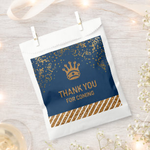 Navy Blue Gold Royal Prince Crown Thank You Favour Bags