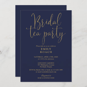  Navy Blue Gold Script Bridal Tea Party Shower Invitation