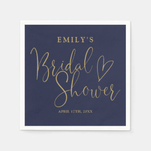 Navy Blue Gold Script Calligraphy Bridal Shower Napkin