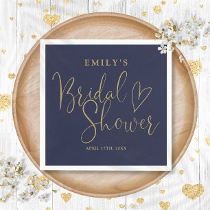 Navy Blue Gold Script Calligraphy Bridal Shower Napkin