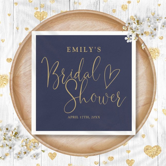 Navy Blue Gold Script Calligraphy Bridal Shower Napkin (Navy Blue Gold Script Calligraphy Bridal Shower Napkins)