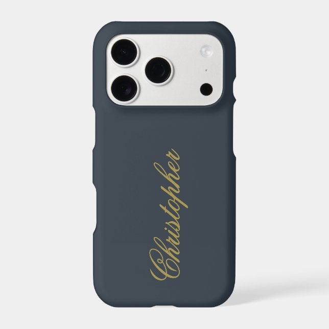 Navy Blue Gold Script Name Monogram Minimalist Men (Back)