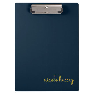 Navy Blue Gold Script  | Stylish Monogram Modern Clipboard