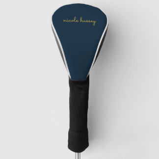 Navy Blue Gold Script  | Stylish Monogram Modern Golf Head Cover
