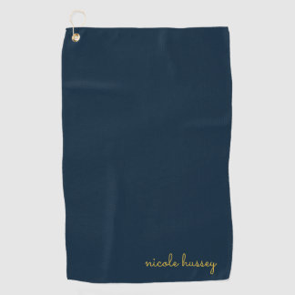 Navy Blue Gold Script  | Stylish Monogram Modern Golf Towel