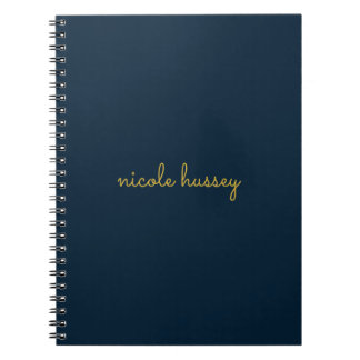 Navy Blue Gold Script  | Stylish Monogram Modern Notebook