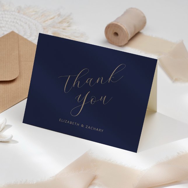 Navy Blue Gold Script Wedding Thank You Card (Creator Uploaded)