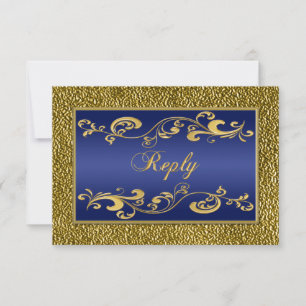 Navy Blue, Gold Scrolled Reply Card