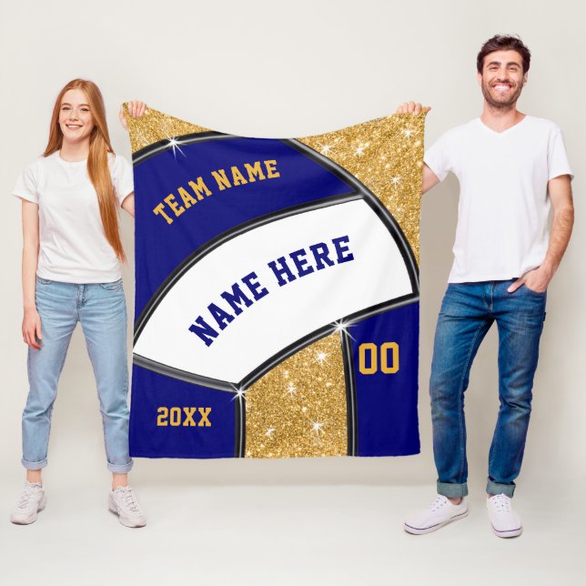 Navy Blue, Gold  Senior Night Gifts for Volleyball Fleece Blanket (In Situ)