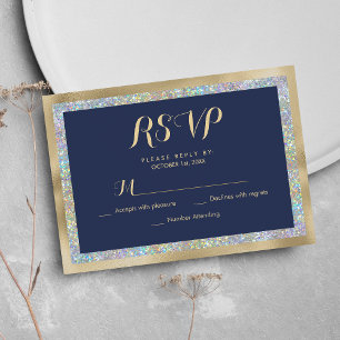 Navy blue gold silver holographic glitter RSVP