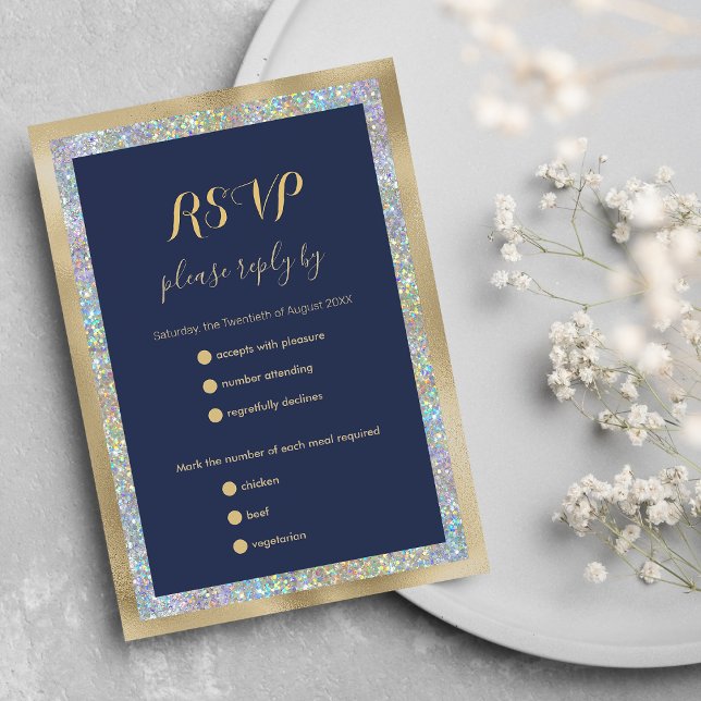Navy blue gold silver holographic glitter RSVP (Navy blue gold silver holographic glitter RSVP)