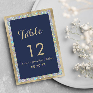 Navy blue gold silver holographic Table Numbers