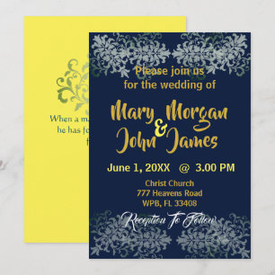 Navy Blue Gold Silver Yellow Wedding Invitation