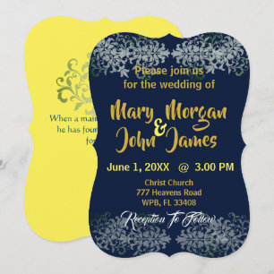 Navy Blue Gold Silver Yellow Wedding Invitation