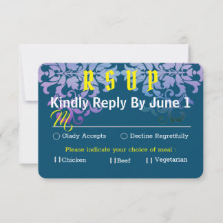 Navy Blue Gold Silver Yellow Wedding RSVP Card